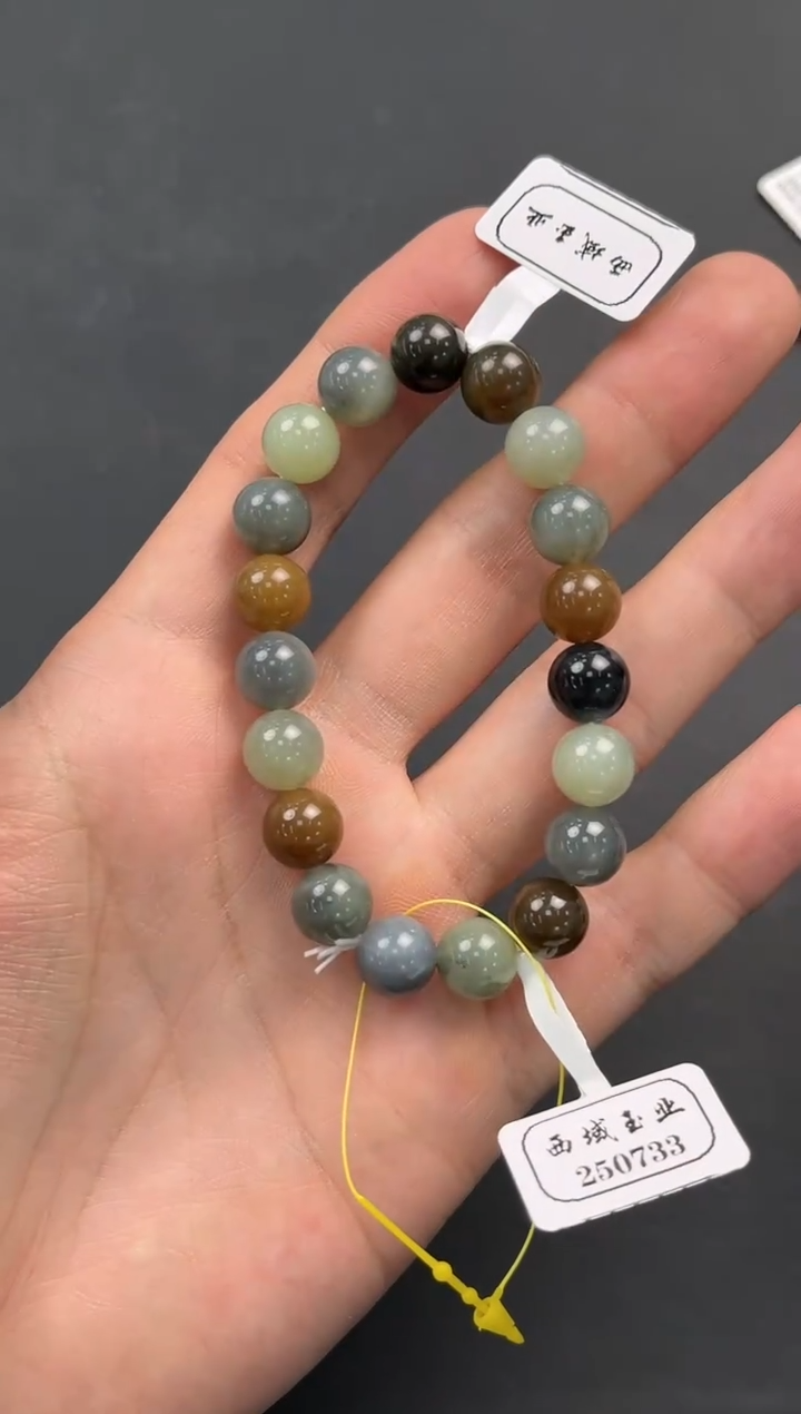 未镶嵌手串和田玉若羌楼兰三色手串卡10微色差