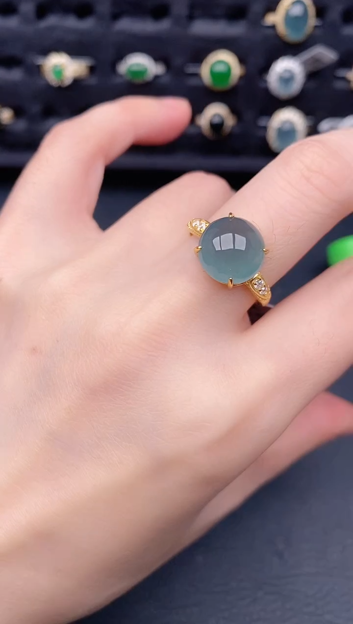 银S925镶嵌戒指翡翠天然a货翡翠496