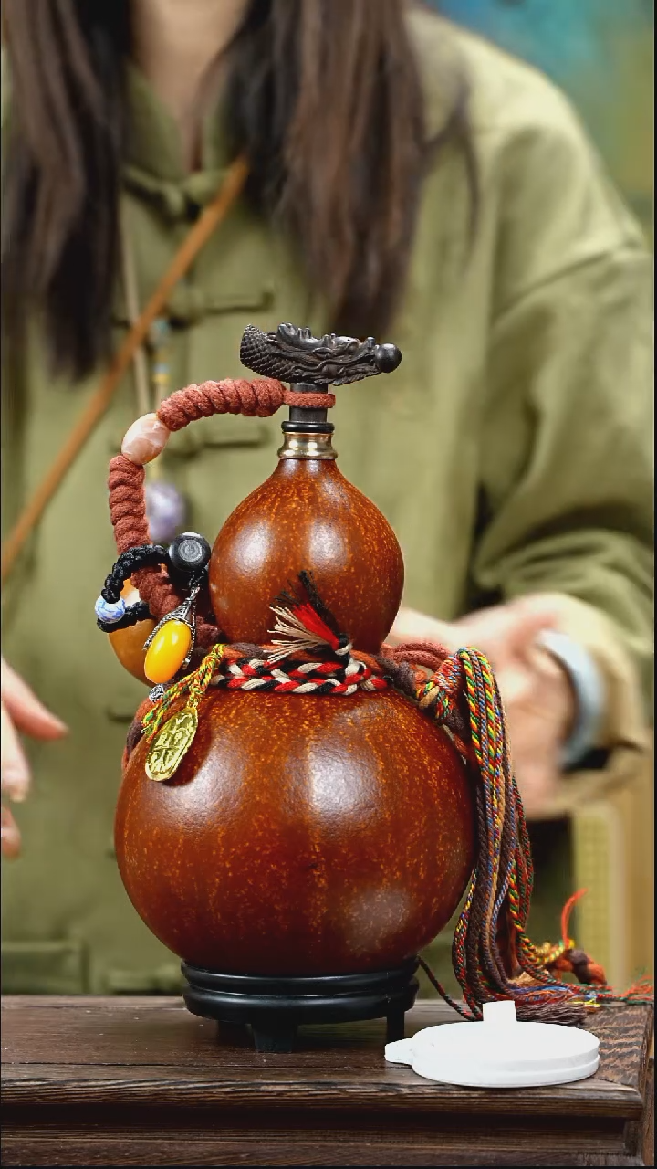 YW203精品藏绳款天然酒葫芦（一物一拍）+原色小手捏