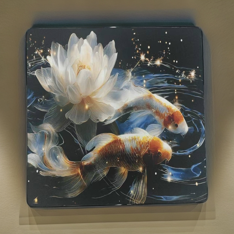 9810-莲花锦鲤PVC边框挂画温馨沙发背景墙 卧室装饰画40*40