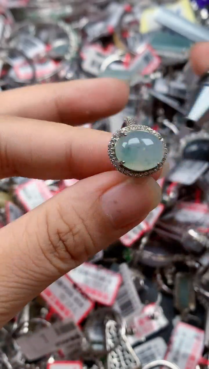 银S925镶嵌戒指翡翠天然A货缅甸翡翠