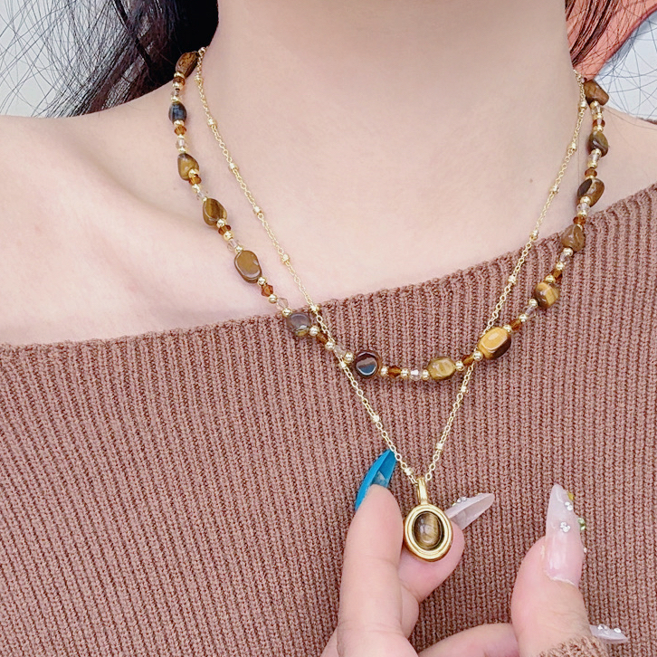 钛钢石英石项链 虎眼【追光】双层叠戴项链时尚百搭两件套一-101123