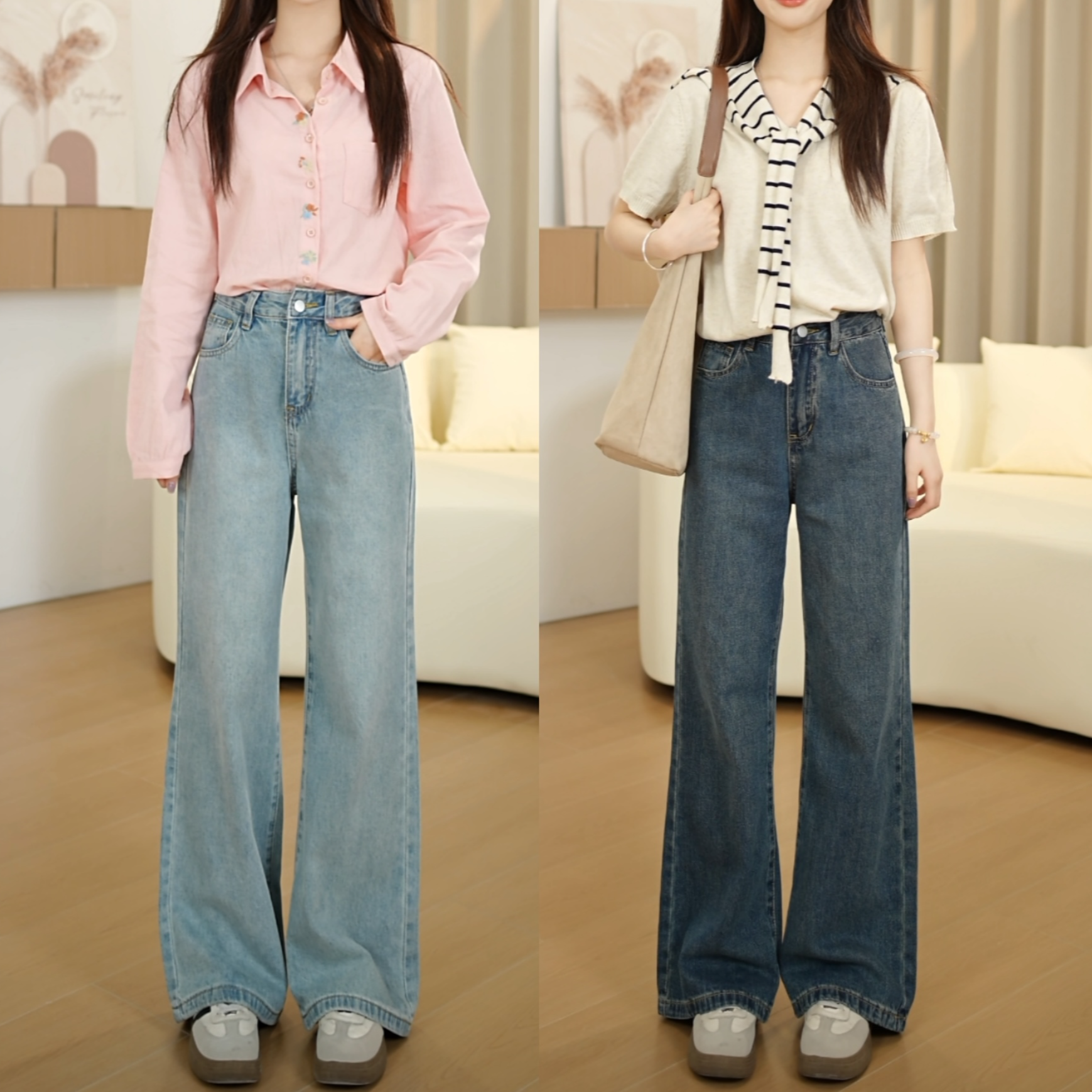 长裤阔腿裤女高腰宽松复古拖地牛仔裤夏季时尚直筒裤薄款牛仔裤