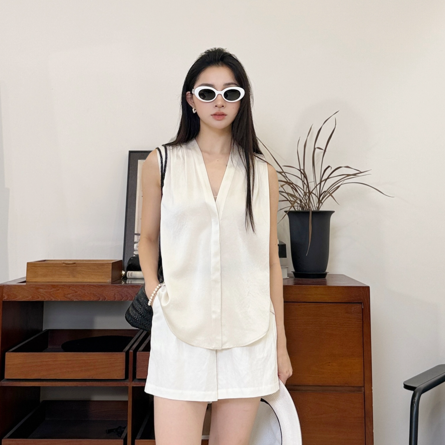 月光为绸丨100桑蚕丝丨19姆米砂洗素绉缎真丝马甲背心-MY6000