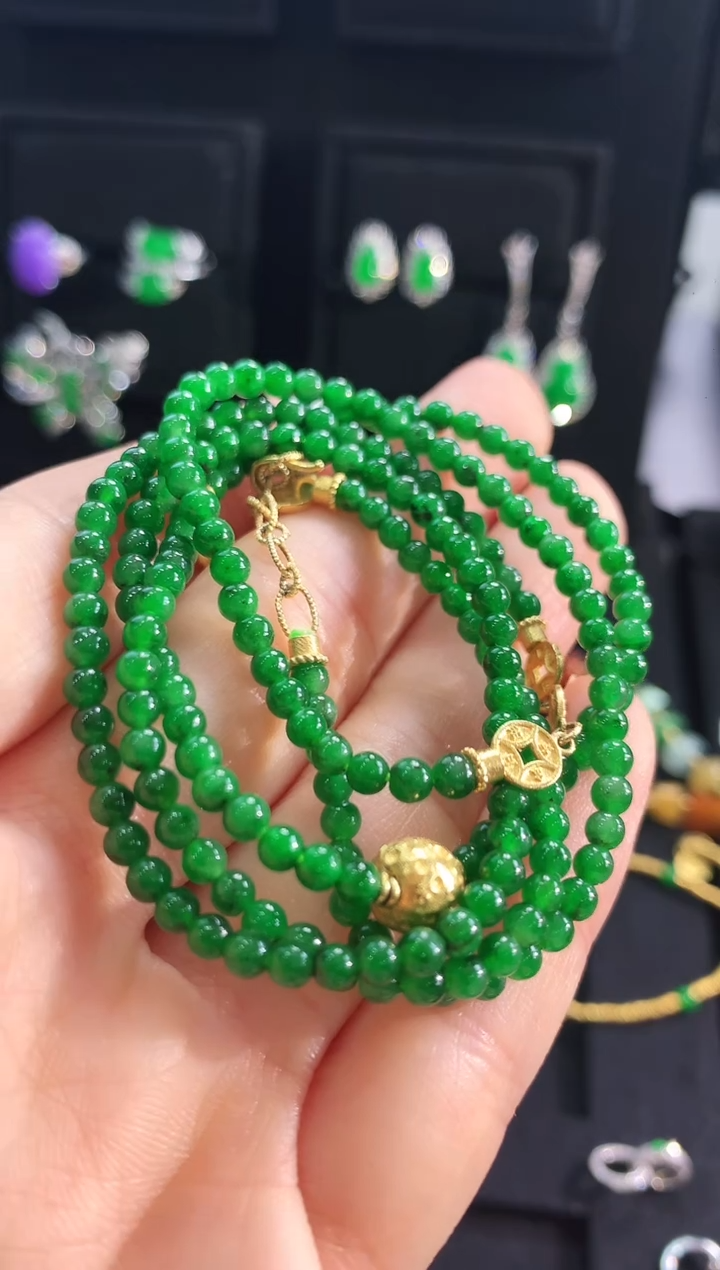 【闪购商品】翡翠颈饰18K金镶嵌珠串
