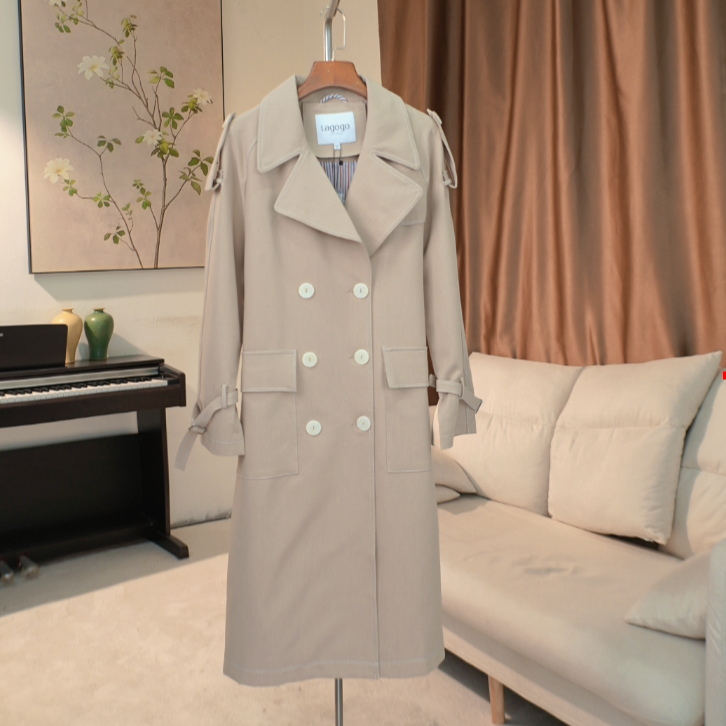 G422 百搭长款双排扣风衣女 332A94