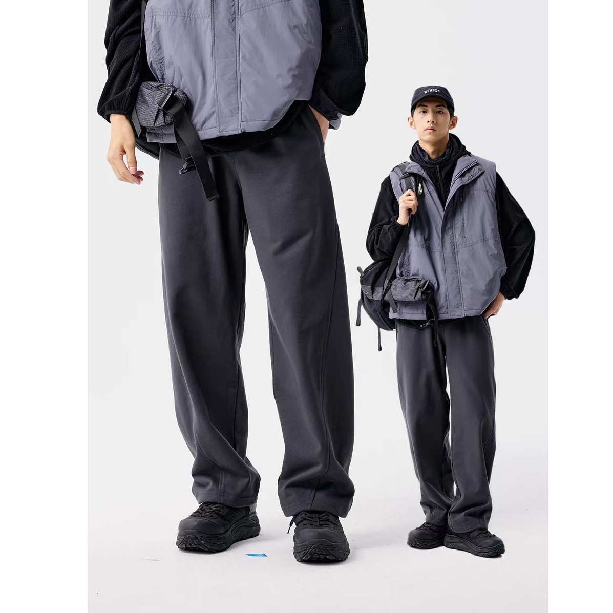 ben·panda25AW纯色混纺弯刀裤宽松休闲卫裤长裤抽绳百搭运动裤