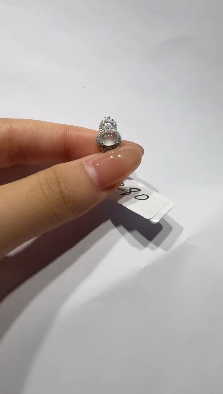 银S925镶嵌戒指翡翠925银镶缅甸A货翡翠戒指