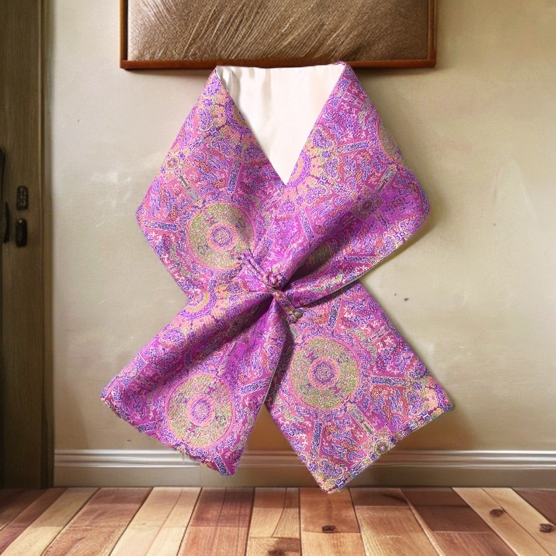 补单上新：100%桑蚕丝宋锦八达晕本布一字扣高定丝棉围脖