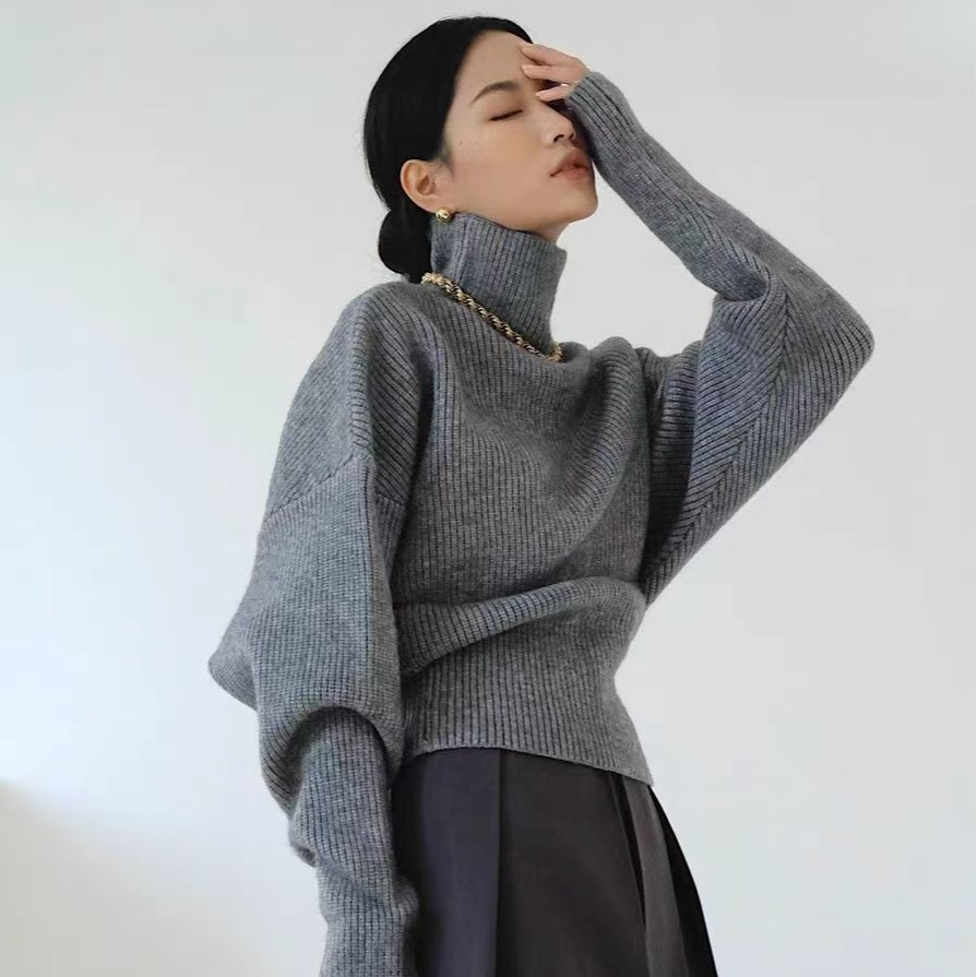 毛衣女秋冬外穿套头加厚慵懒风收腰显瘦蝙蝠型长袖洋气短款针织衫