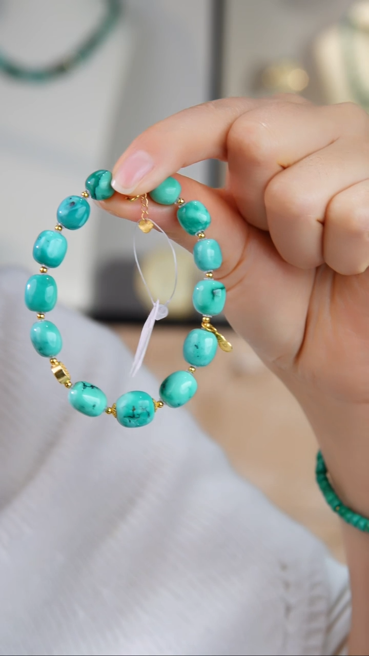18K金镶嵌绿松石手链1
