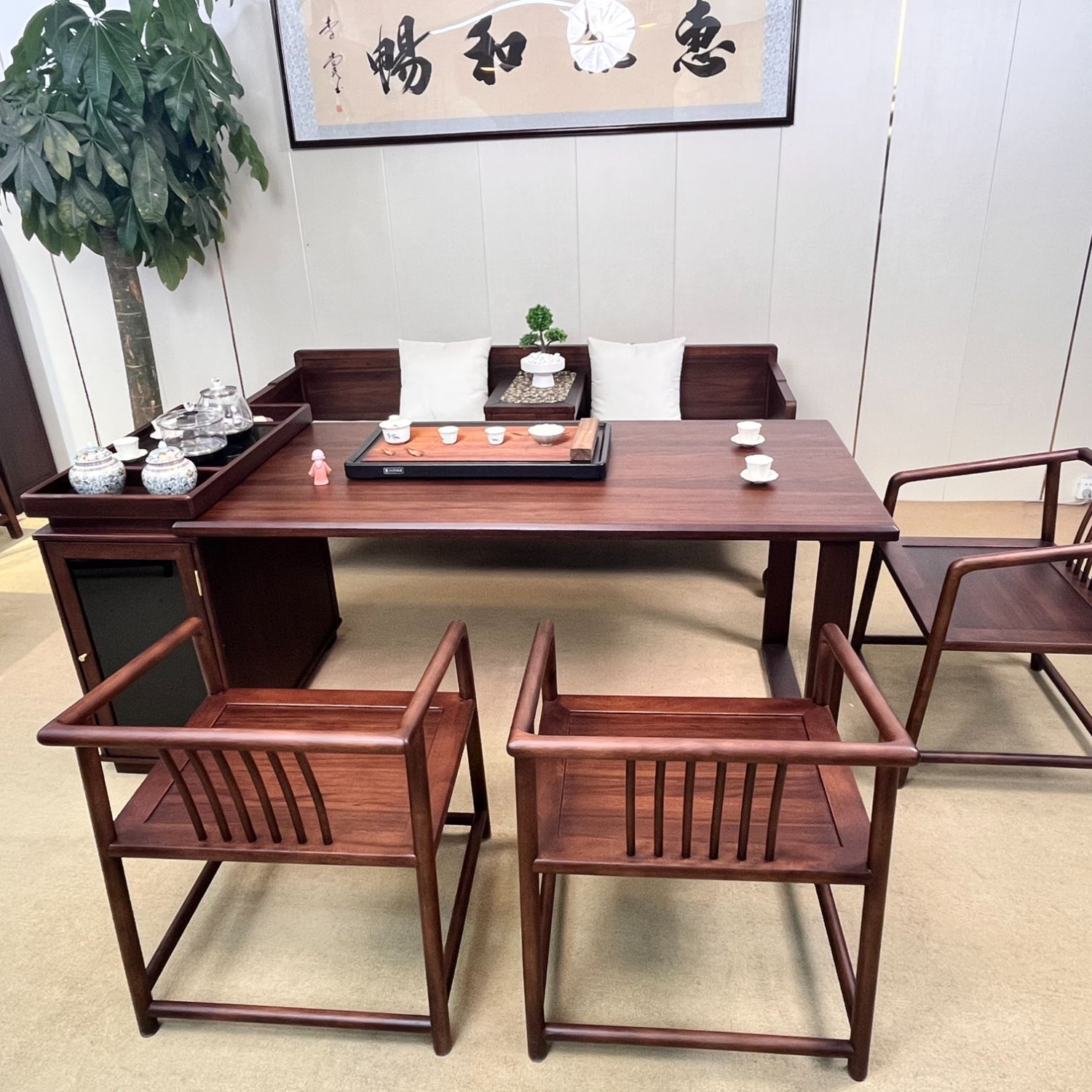 鹏程导台罗汉床组合桌椅箱框结构国风新中式古典办公桌办公室书房