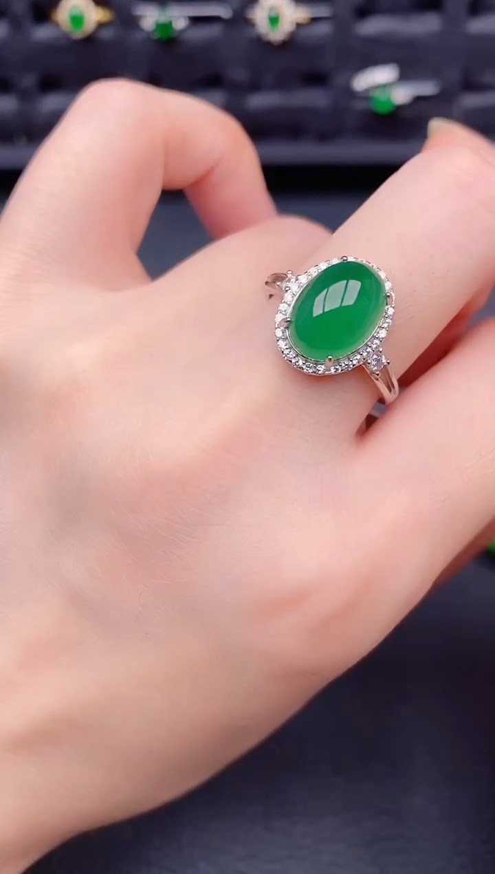 银S925镶嵌戒指翡翠天然a货翡翠166