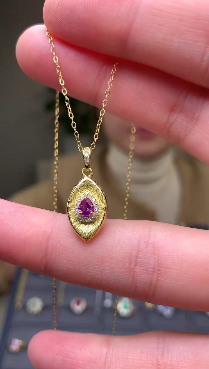 颈饰蓝宝石银S925镶嵌吊坠