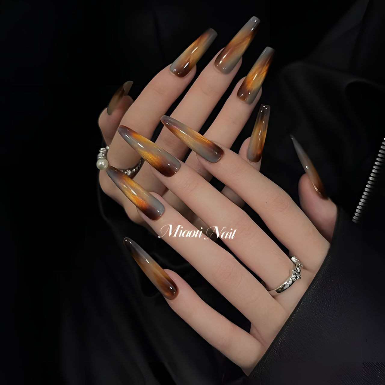 【人间烟火】【9个甲型定制】猫哥 琥珀色晕染追光猫眼手工穿戴甲