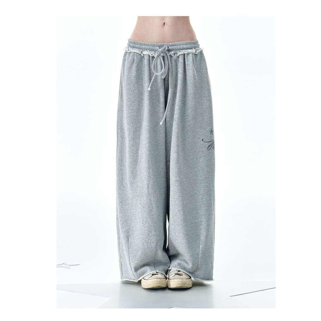 NECY 原创爱心锁休闲裤 腰头卷边设计夏季宽松显瘦卫裤垂