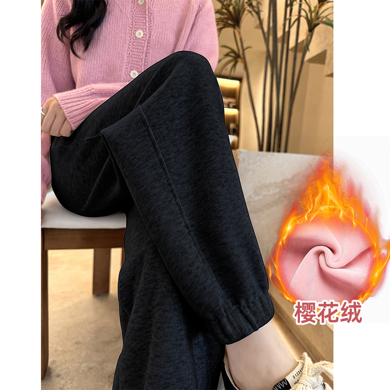 黑灰色运动裤女秋冬2025冬季加绒加厚新款小个子外穿保暖束脚卫裤
