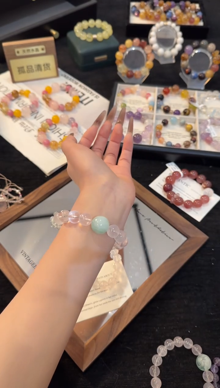 合金手链水晶粉水晶手链x3095