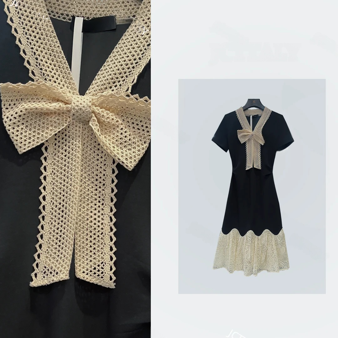 拼接重工刺绣显瘦夏季气质夏日轻奢简约舒适感连衣裙