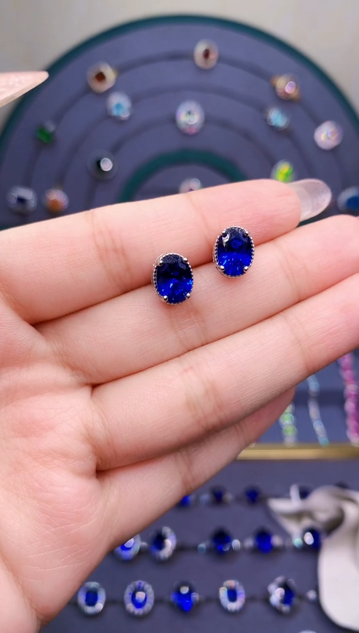 【闪购商品】蓝宝石耳饰银S925镶嵌563