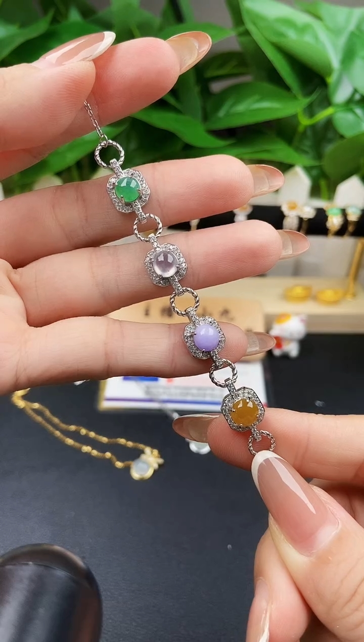 银S925镶嵌手链翡翠12