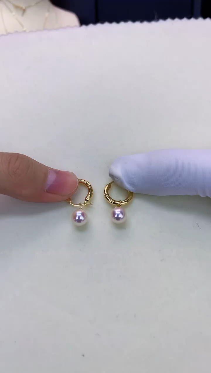 18K金镶嵌海水珍珠DA GD057 7.5-8 天女许红豆耳扣