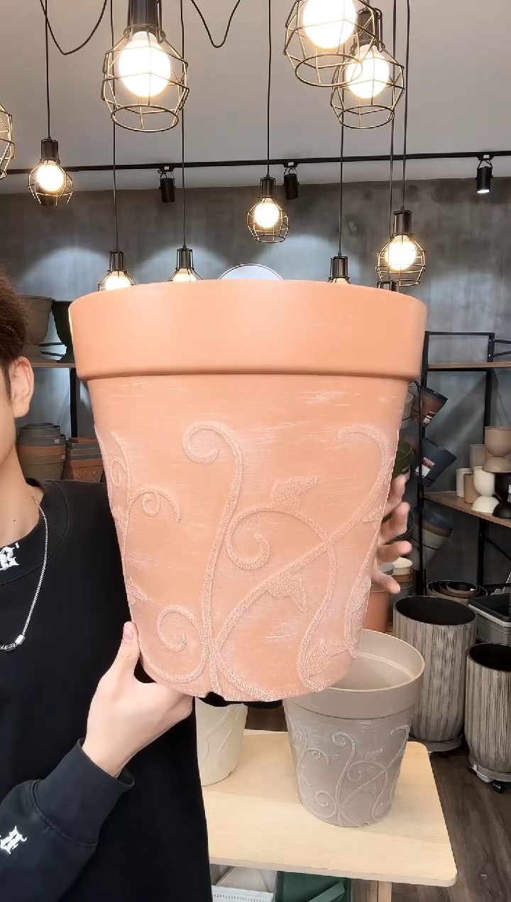 14寸紫苏圆盆红陶色2只装带托