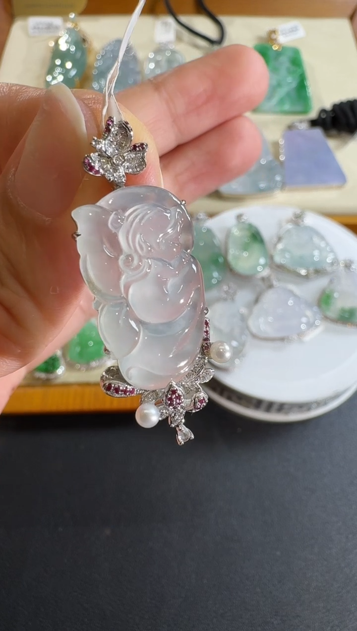 【闪购商品】翡翠吊坠(不含链)18K金镶嵌【源头工厂】宝石钻石镶嵌