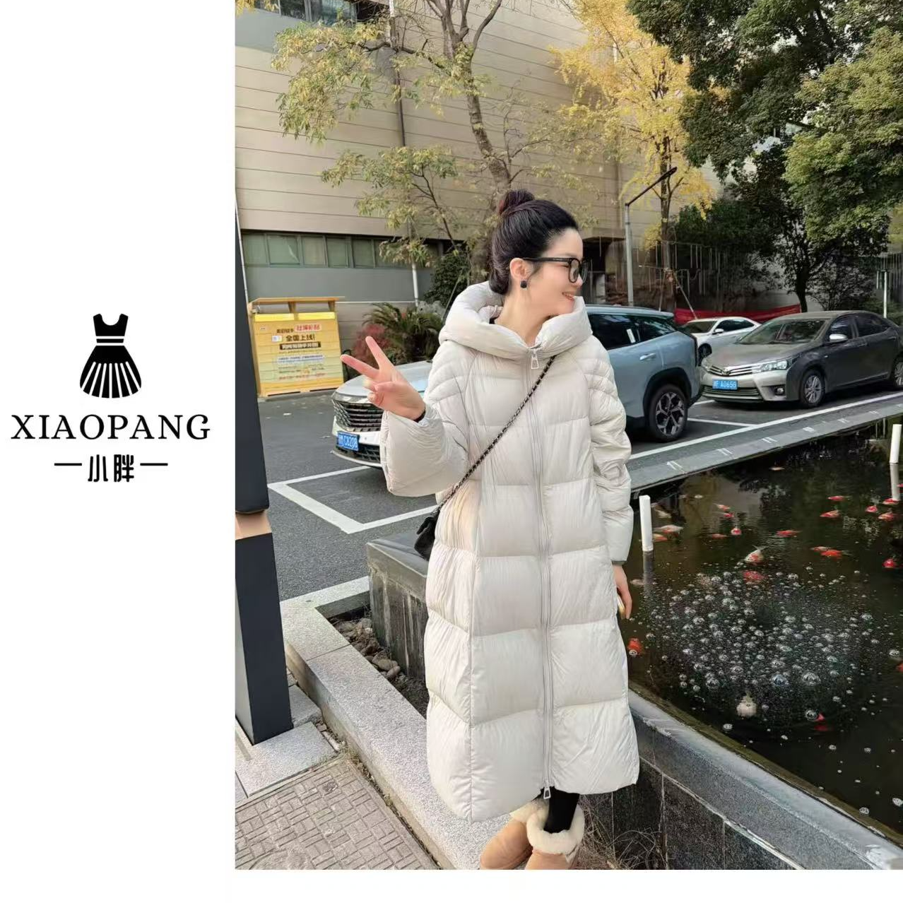 【小胖家】9905设计感连帽泡芙长款鹅绒羽绒服