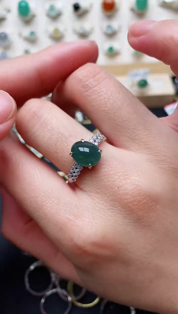 【闪购商品】翡翠戒指银S925镶嵌天然翡翠 444  6+