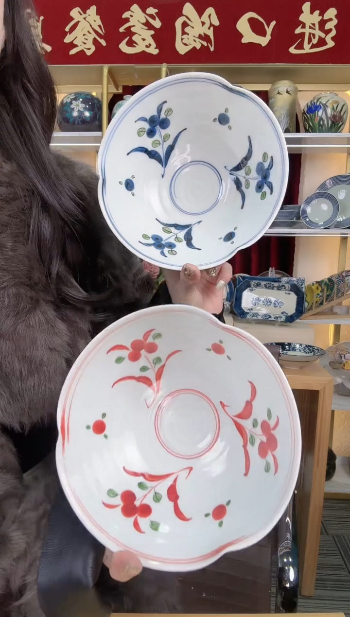 陶瓷【2件套】日本进口一诚陶苑手绘万历大面碗18.3cm