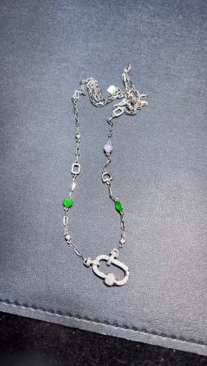 【闪购商品】翡翠项链18K金镶嵌多宝回形针万能链