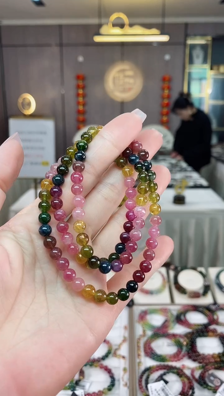 【闪购商品】碧玺三圈手串6mm+未镶嵌（多样性发一条）hon
