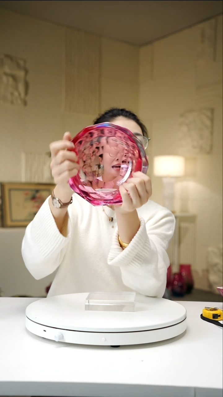 手工艺品琉璃金红色圆形果碗