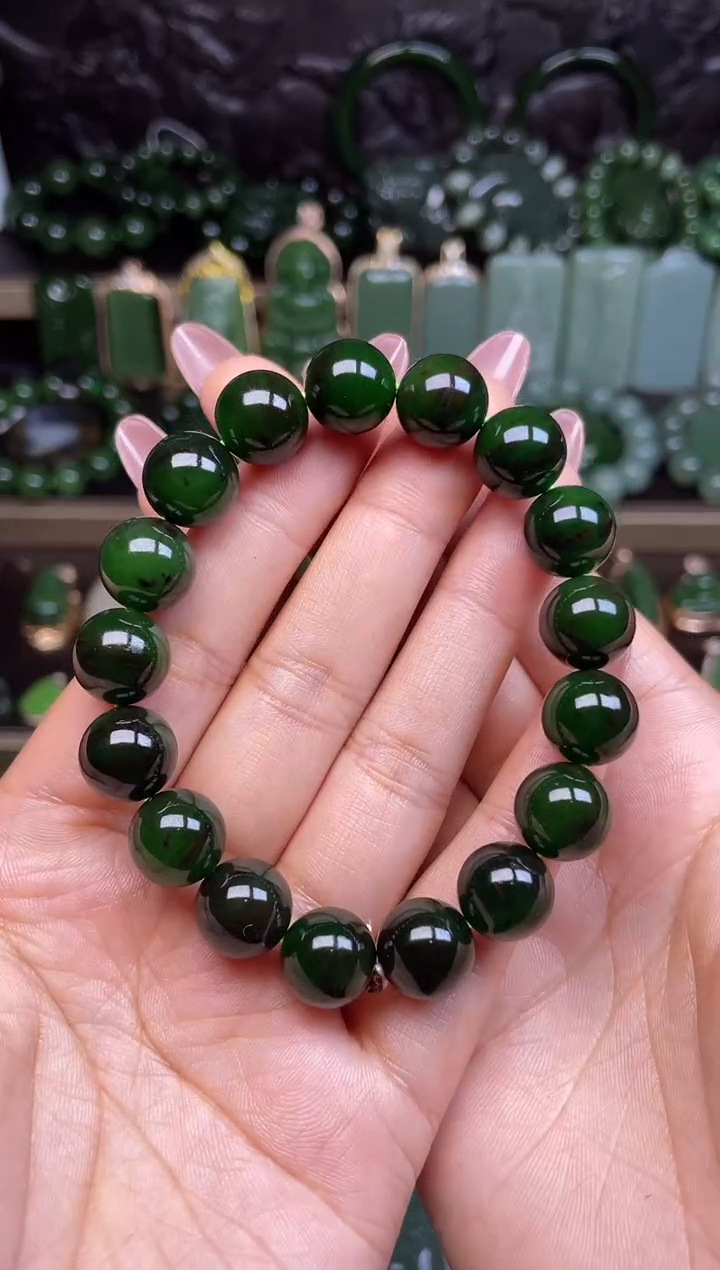 【闪购商品】和田玉手串聚红皮老菠菜绿未镶嵌珠子直径12