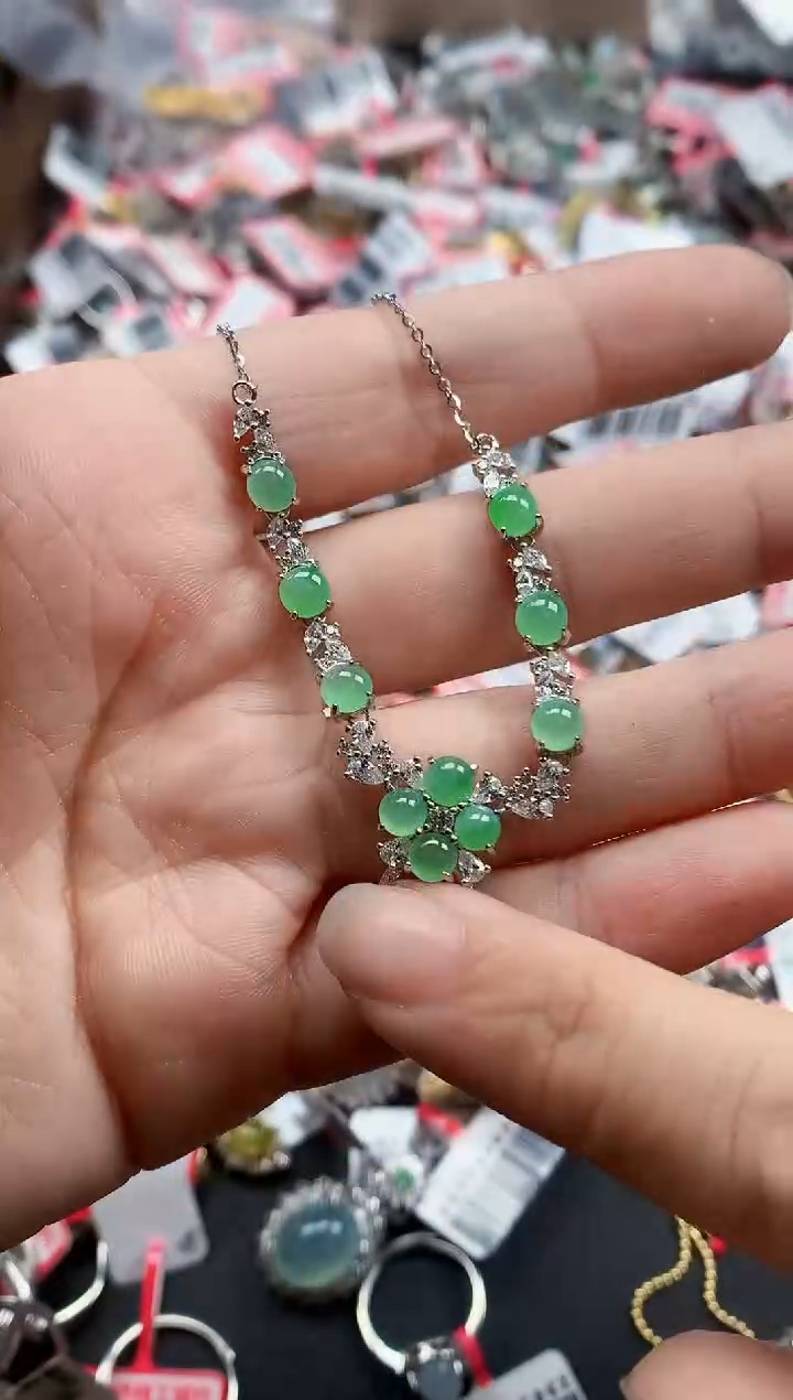 银S925镶嵌戒指翡翠天然A货缅甸翡翠