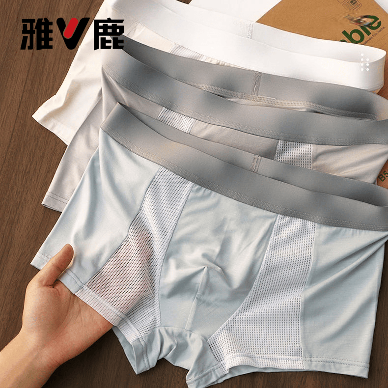 雅鹿冰丝男士内裤男款夏季网孔透气四角青少年大码运动平角短裤头商品图