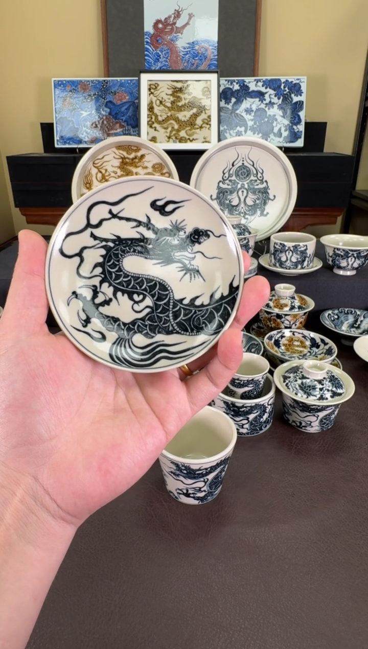 【闪购商品】瓷片二号釉1351龙纹杯垫