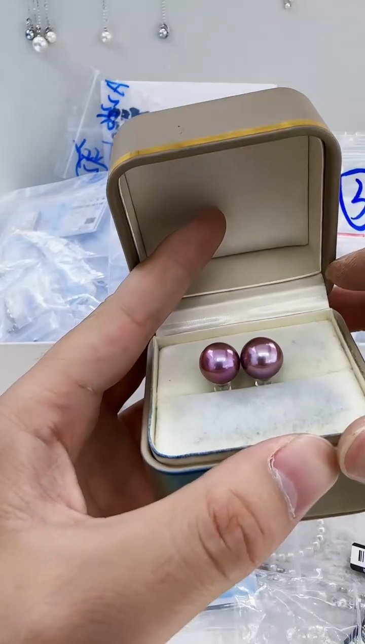 18K金镶嵌淡水珍珠DA紫珠耳饰12 y473