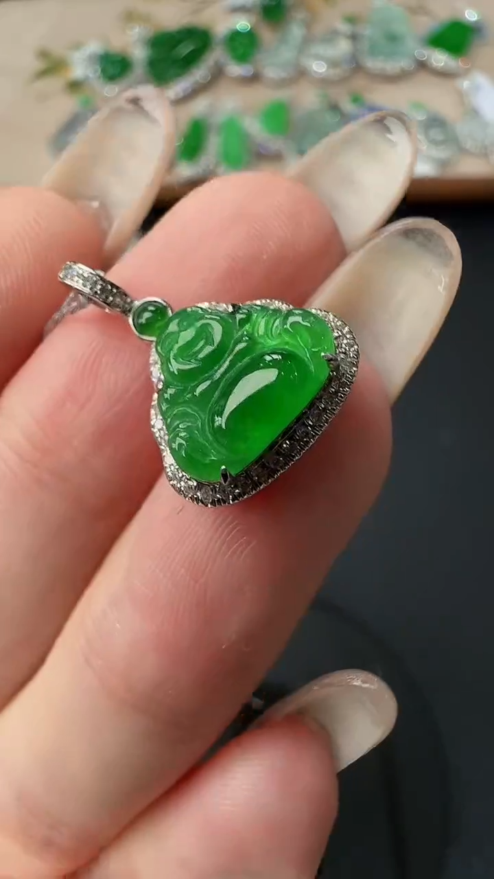 翡翠18K金镶嵌吊坠(不含链)19