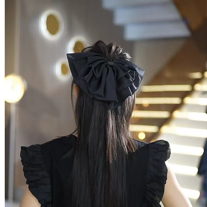 法式设计师缎面甜美优雅时尚网红气质百搭复古简约纯色黑色发夹2W