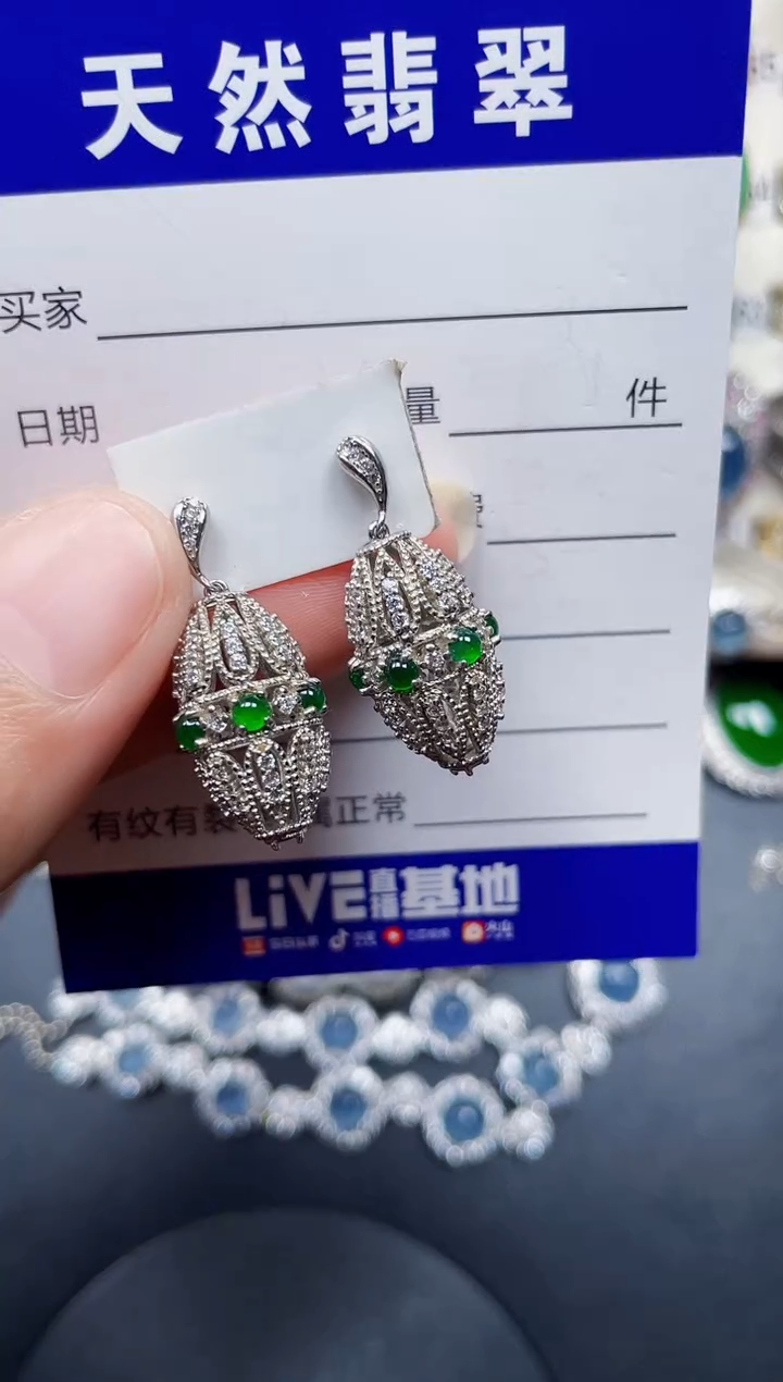 银S925镶嵌翡翠耳饰118