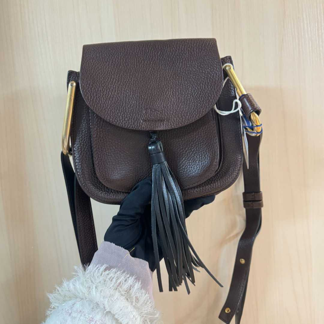 95新 Chloe/蔻依 棕色流苏翻盖斜挎包/云海优选/52721