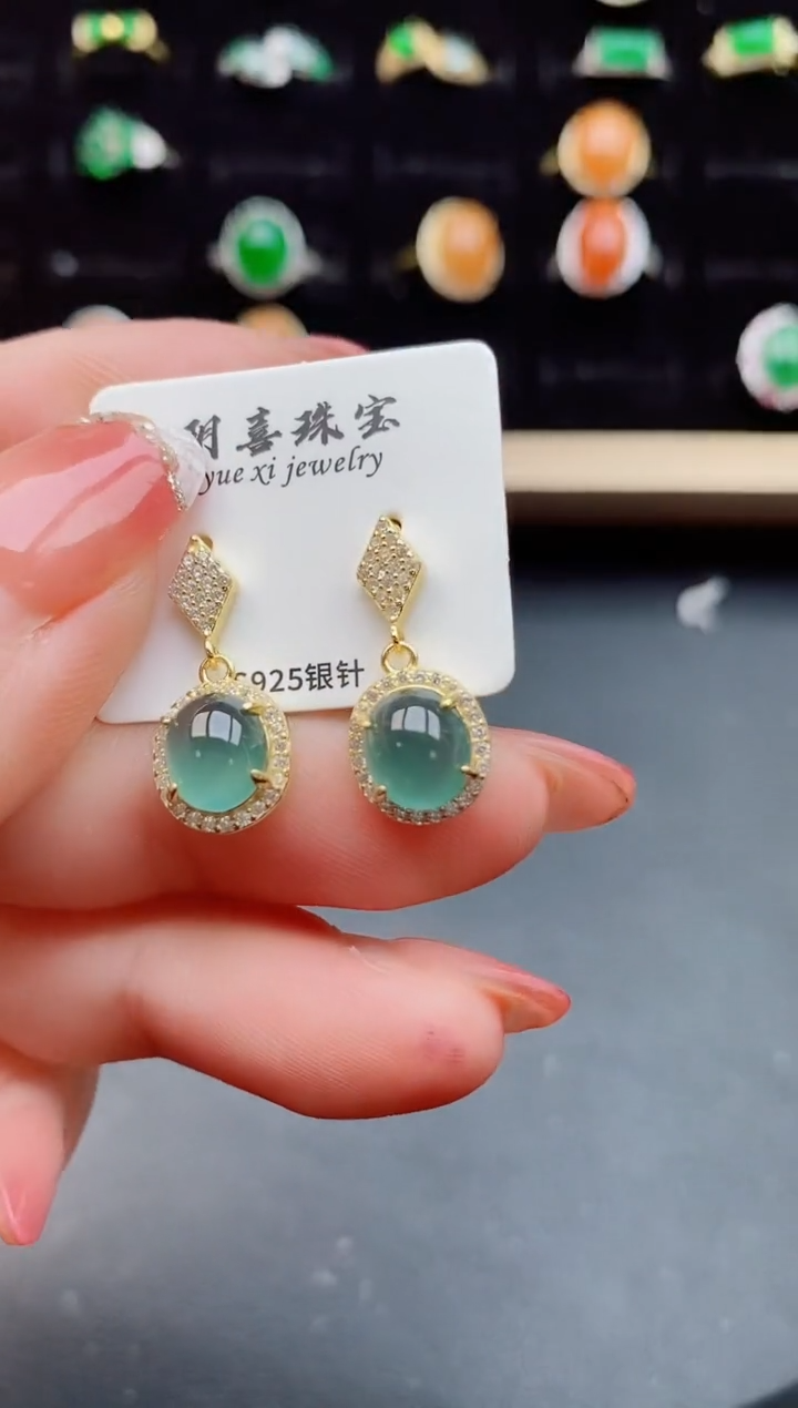 【闪购商品】翡翠耳饰银S925镶嵌1212