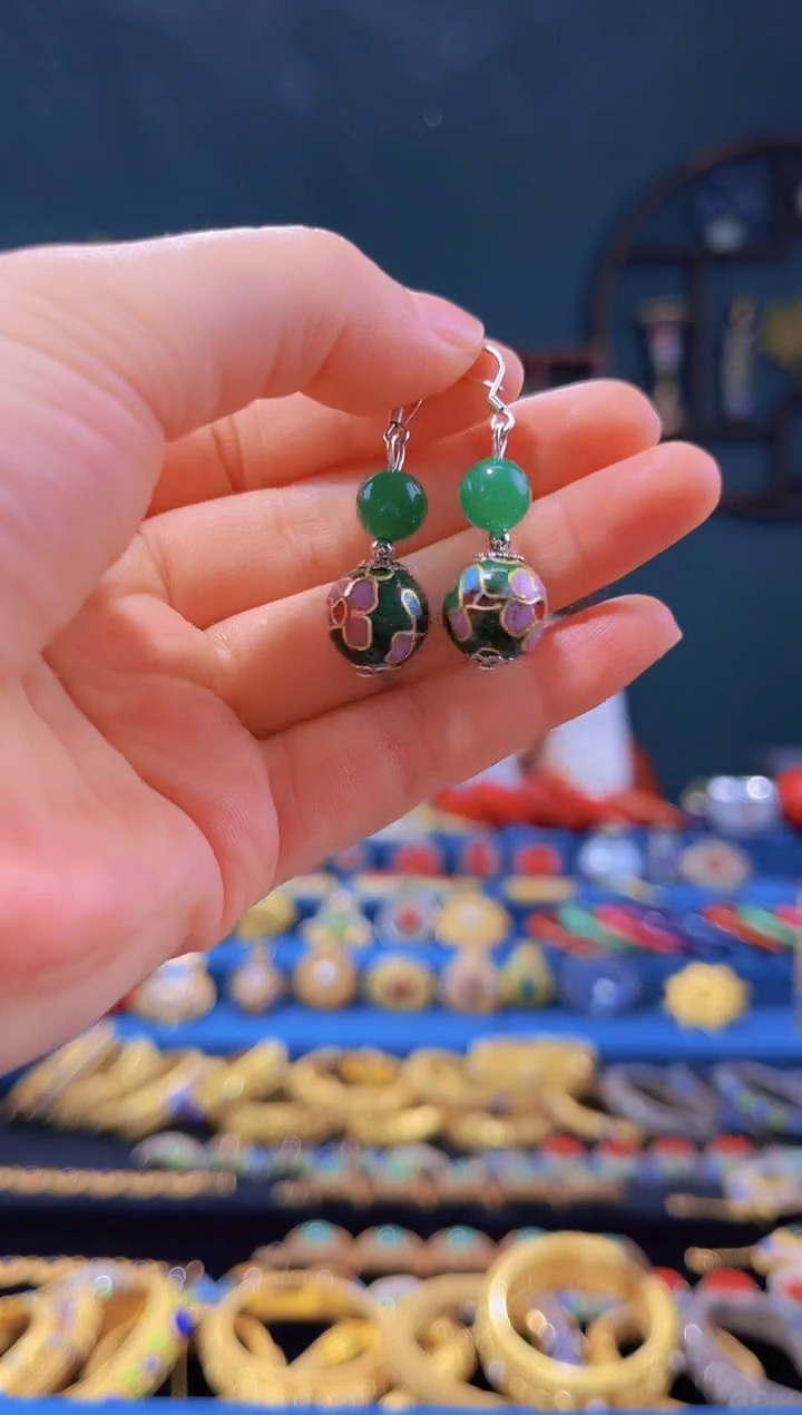 【闪购商品】非遗绝技 景泰蓝耳环 绿