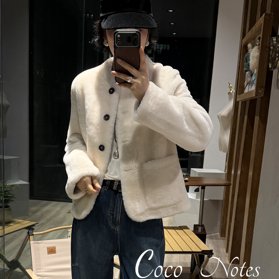 COCO NOTES TF9977羊毛皮皮毛一体立领大口袋宽松外套