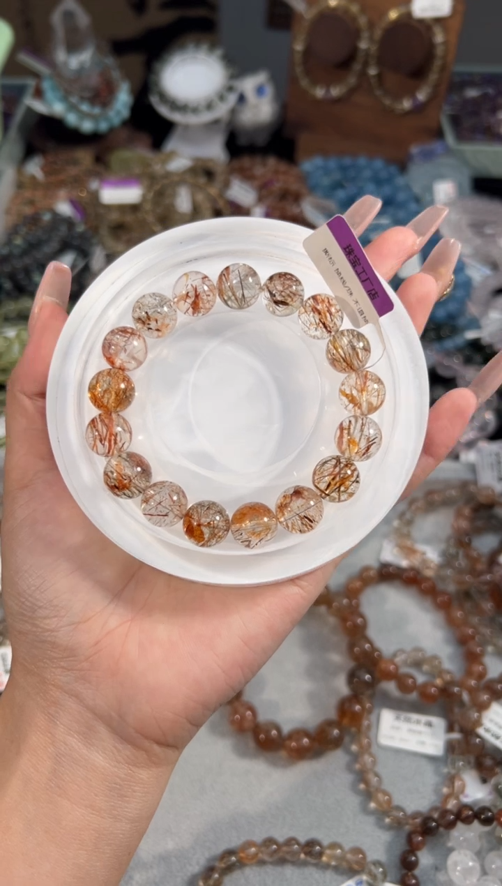 水晶手串未镶嵌黑金超七12+