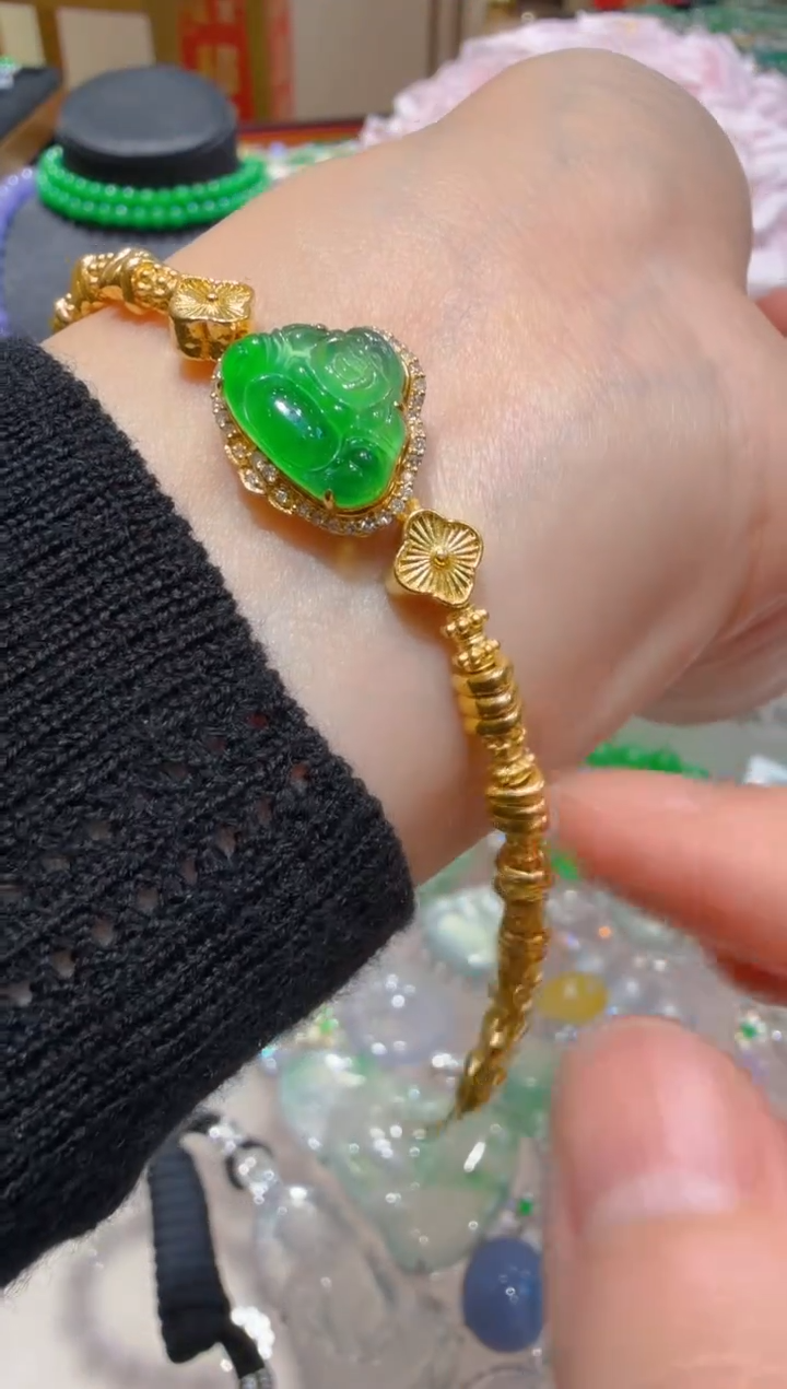 足金镶嵌手链翡翠多样性团购发一件