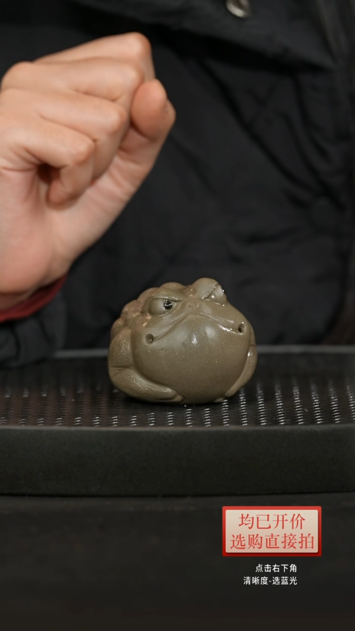 【蟹壳清 金蟾】老林出品宜兴原矿紫砂青段精工手作茶宠摆件