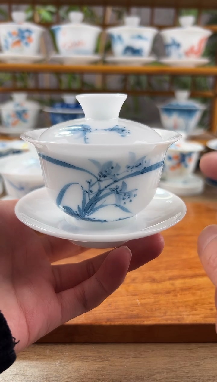 【闪购商品】微瑕高冰兰花130ml三才盖碗